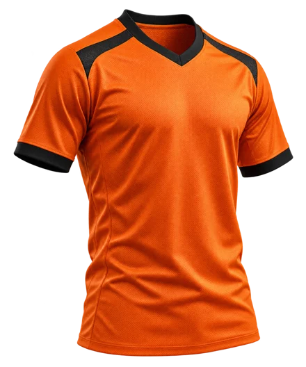 Camiseta de fútbol naranja y negra